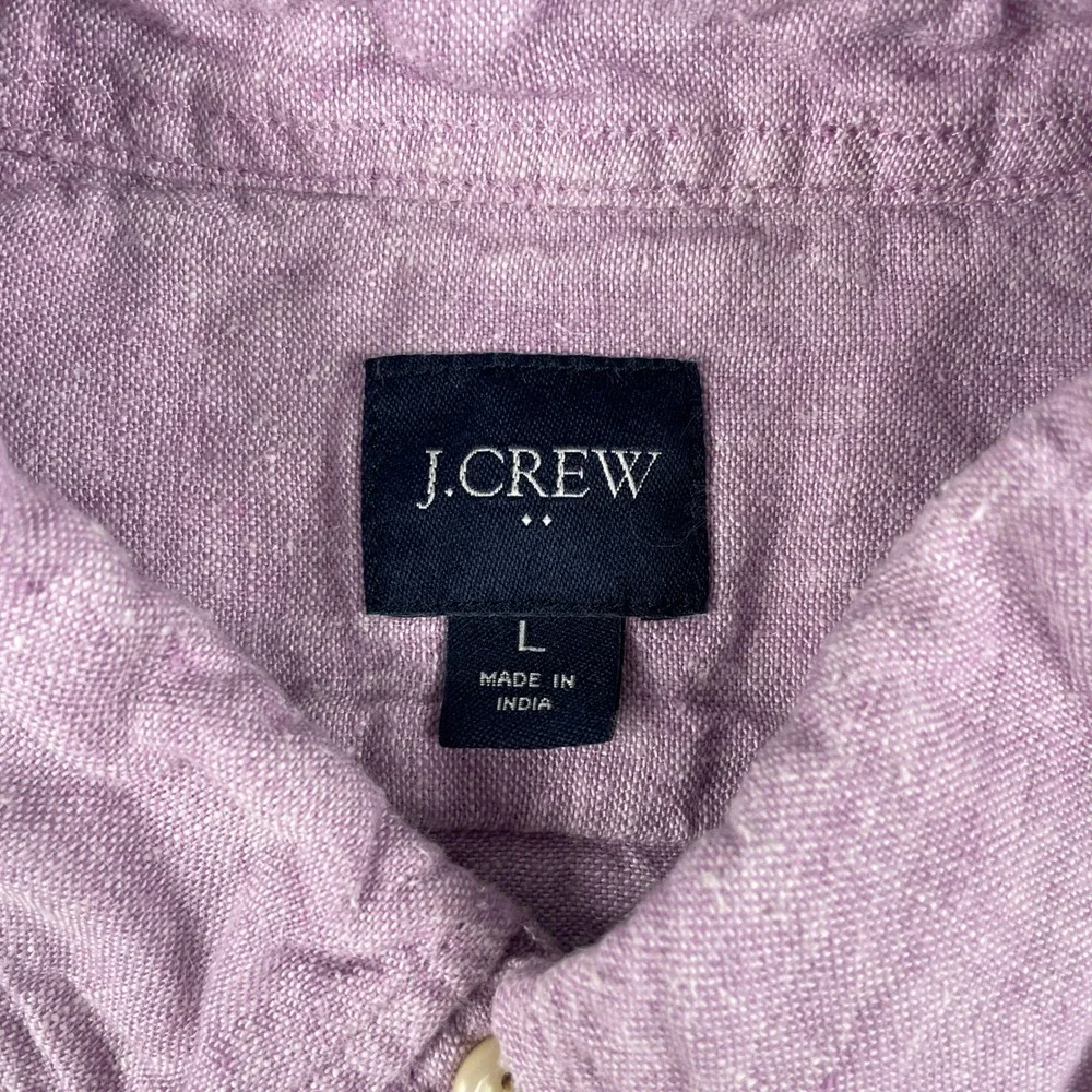 J Crew Shirt Mens L Purple Linen Blend Long Sleeve Button‎ Down Casual Pocket
